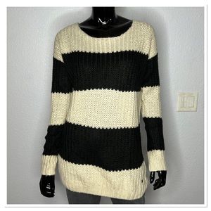 Adidas NEO Women's Black and Cream Stripe Knit Sweater Size S NWT